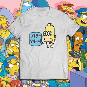 Japanese Anime Homer Simpson Funny Cartoon White Tee